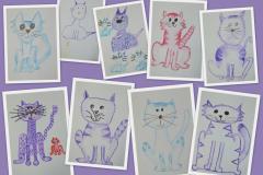 Kočky - rozmývaná kresba fixem