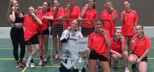 Vítězné družstvo starších dívek v okresním kole florbalu